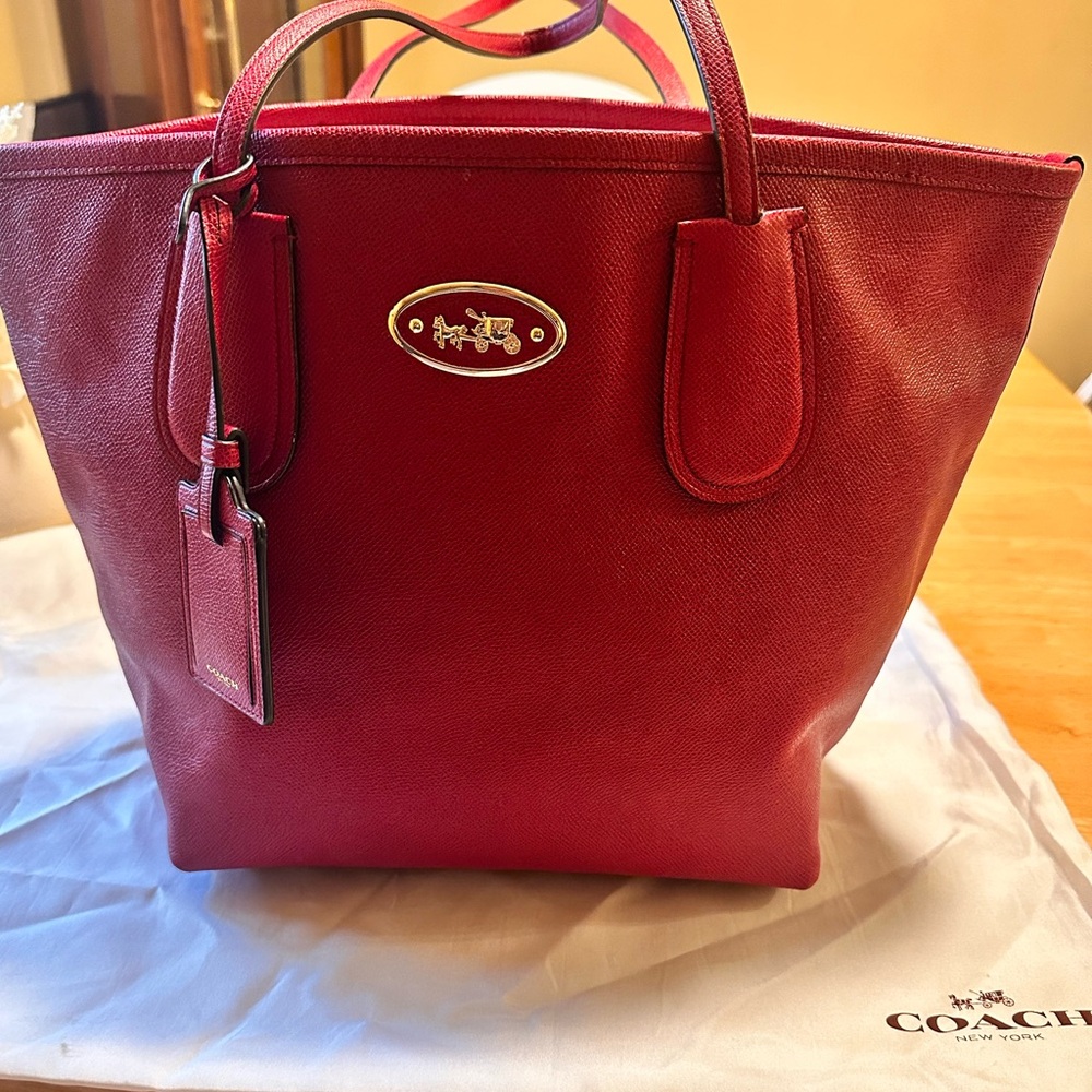 Coach Red Leather Tote with Signature Design